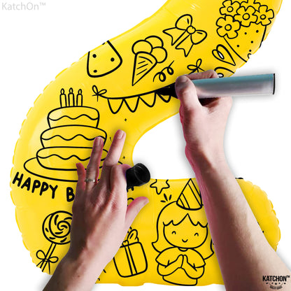 KatchOn, Giant Yellow 2 Balloon Number - 40 Inch | Two Birthday Balloons for 2nd Birthday Decorations | 2 Year Old Balloon, Party Decor | Anniversary Supplies, 2nd Bday Party Decorations