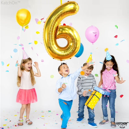 KatchOn, Giant Gold Number 6 Balloon - 40 Inch | 6th Birthday Balloon for 6th Birthday Decorations | 6 Balloons for Birthday | 6 Year Old balloon for 6 Year Decorations
