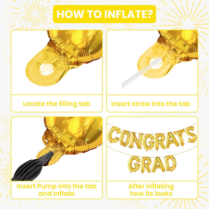 Graduation Decorations 2026 | Gold Congrats Grad Balloons - 16 Inch | Congrats Grad Banner For Graduation Decorations 2026 | Congratulations Banner | Gold Graduation Balloons