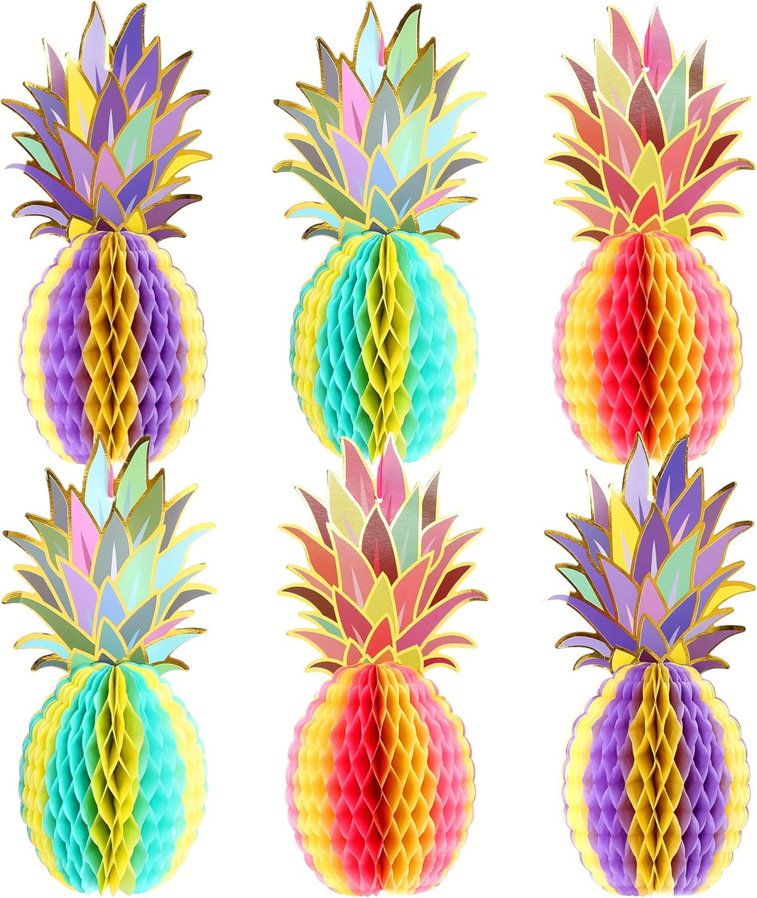 KatchOn 6 Pcs Pineapple Decor Centerpiece 12 Inch | Luau party Decorations | Hawaiian Party Decorations, Tropical Party Decorations, Summer Party Decorations, Pineapple Honeycomb Tissue Centerpieces