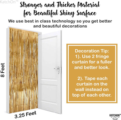 KatchOn, XtraLarge Champagne Gold Backdrop - 6.4x8 Feet, Pack of 2 | Gold Streamers for New Years Decorations | Gold String Backdrop for Gold New Years Eve Party Supplies 2024 | Golden Birthday Decor