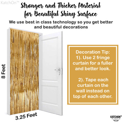 KatchOn, XtraLarge Champagne Gold Backdrop - 3.2x8 Feet, Pack of 2 | Gold Shimmer Wall Backdrop for Birthday Wall Decorations | Gold Fringe Backdrop for Golden Birthday Party Decorations