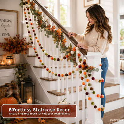 KatchOn, Pom Pom Garland - Pack of 3 for Fall Decorations, Fall Decor