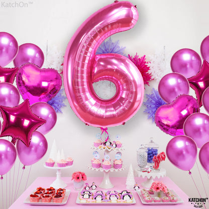 KatchOn, Giant Hot Pink Number 6 Balloon - 40 Inch | 6th Birthday Decorations for Girls | Pink Birthday Decor | 6 Balloon Number for Happy Anniversary Decorations
