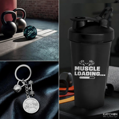 KatchOn, Fitness Gift Set – Pack of 4 | Gym Accessories for Men, with Exercise Dice | Valentine Gifts for Him | Workout Gifts for Men, Pre Workout Shaker, Dice and Dumble Keychains