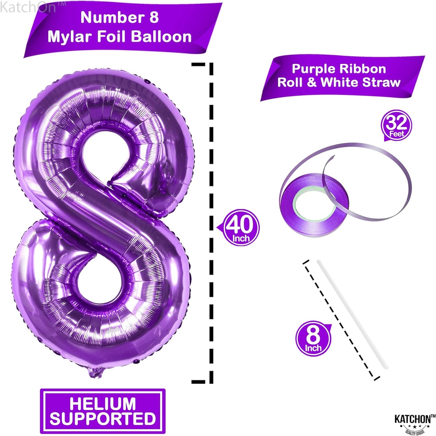 KatchOn, Giant Purple 8 Balloon Number - 40 Inch | Purple 8 Balloons for Birthday Girl | Purple Number 8 Balloon, Mermaid Party Decorations | 8th birthday balloons, 8th Birthday Decorations for Girls