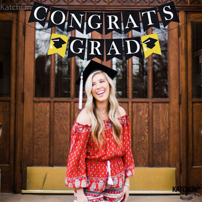 KatchOn, Congrats Grad Banner Black - Felt, No DIY | Congrats Banner for Black Graduation Decorations 2026 | Graduation Banner for 2026 Graduation Party Decorations | Congratulations Banner