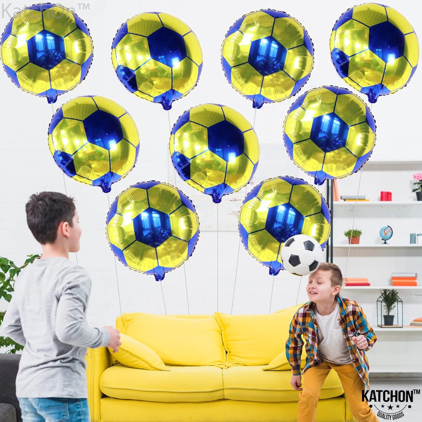 KatchOn, Yellow and Blue Soccer Balloons - 18 Inch, Packof 10 | Soccer Ball Balloons, America Soccer Team Party Decorations | Yellow and Blue Soccer Party Decorations | Soccer Birthday Decorations