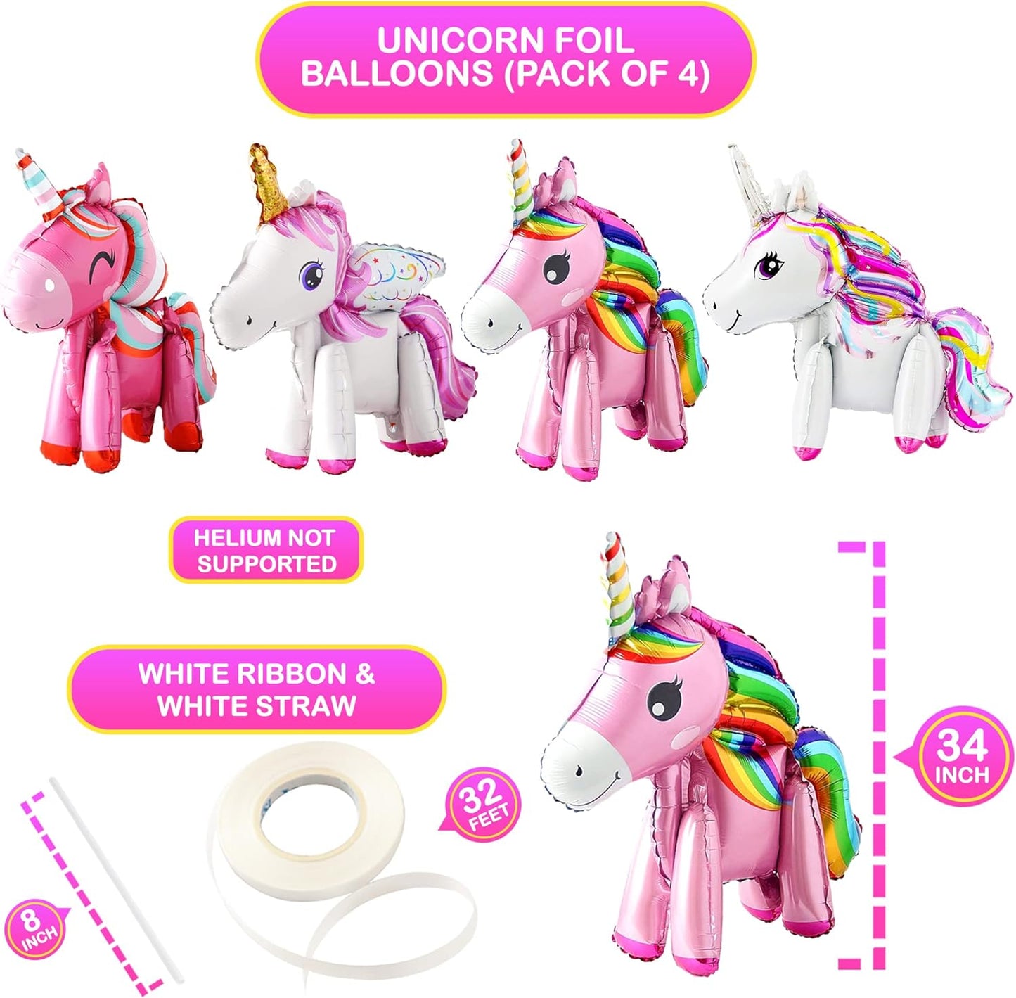 KatchOn, Self Standing Unicorn Balloons - 46 Inch, Pack of 5 | Unicorn Birthday Balloons for Unicorn Birthday Decorations for Girls | Unicorn Party Decorations, Unicorn Decorations for Birthday Party