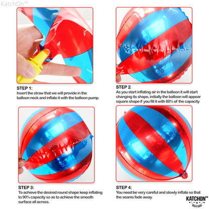 Big, Red and Blue Carnival Balloons - Pack of 6, Circus Decorations | 22 Inch 360 Degree 4D Red Blue Balloons | Carnival & Circus Theme Party Decorations