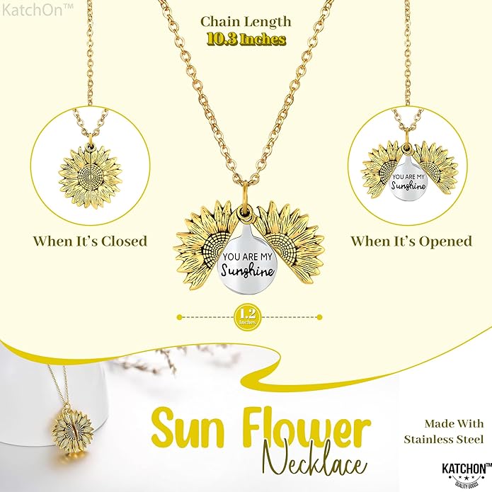 KatchOn, Sunflower Necklaces for Women – You Are My Sunshine Necklace, Hidden Message Pendant | Valentines Day Gifts for Her, Birthday Gifts for Women, Mom, Daugther, Girlfriend | Galentines Gifts