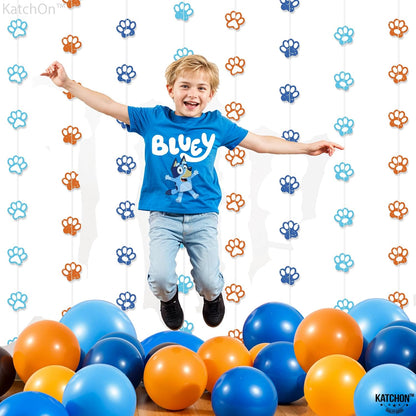 KatchOn, Dog Banner Garland Decorations - Large 6.5 Feet, 8 Strings | Puppy Party Decor | Blue and Orange Dog Birthday Party Decorations | Puppy Birthday Party Supplies, Dog Paw Print Party Supplies