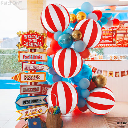 KatchOn, Huge Red and White Carnival Balloons - 22 Inches, Pack of 6 | Red and White Striped Balloon for Carnival Decoration | Circus Balloons For Birthday, Retro, 70s, Circus Theme Party Decorations
