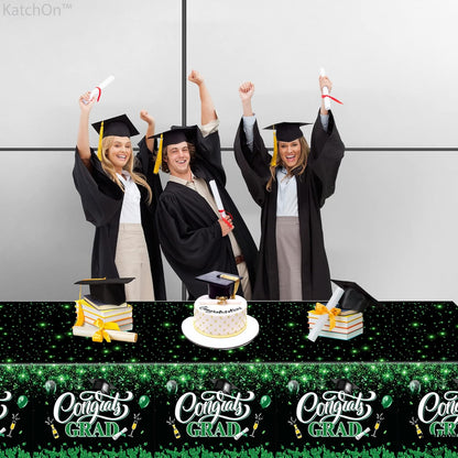KatchOn, Green and Black Graduation Tablecloths - XtraLarge 108x54 Inch, Pack of 3 | Green and Black Graduation Decorations 2026 | Graduation Tablecloth 2026, Graduation Table Decorations