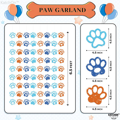 KatchOn, Dog Banner Garland Decorations - Large 6.5 Feet, 8 Strings | Puppy Party Decor | Blue and Orange Dog Birthday Party Decorations | Puppy Birthday Party Supplies, Dog Paw Print Party Supplies