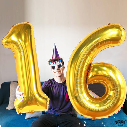 Gold Number 16 Foil Balloon