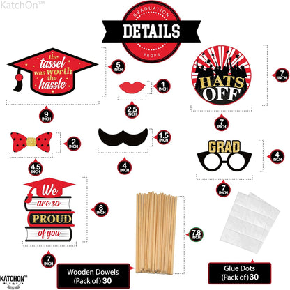 KatchOn, Graduation Photo Booth Props 2026 - Glitter, Pack of 30 | Red and Black Graduation Photo Props | Graduation Props for Red and Black Graduation Decorations 2026, Congrats Grad Decorations