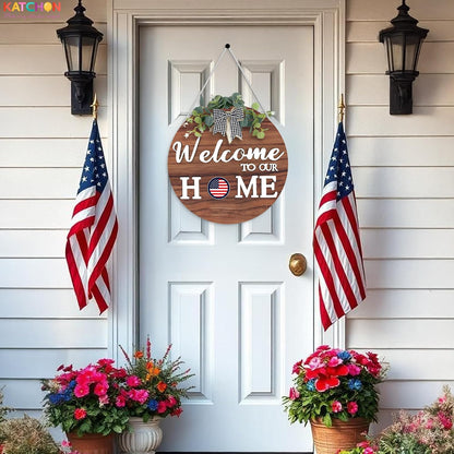 KatchOn 21 Interchangeable Welcome Sign for Front Door Wreaths, Porch Signs | Rustic Wood Welcome sign Wreaths for Wall Home House Warming gifts Outdoor Farmhouse Porch Summer Holiday Halloween Christmas