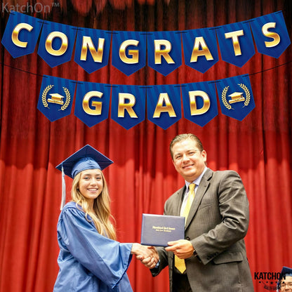 KatchOn, Blue and Gold Congrats Grad Banner - Big, 10 Feet, No DIY | Graduation Banner for 2026 | Grad Party Decorations | Congrats Grad Sign, 2026 Graduation Decorations, Graduation Party Decorations
