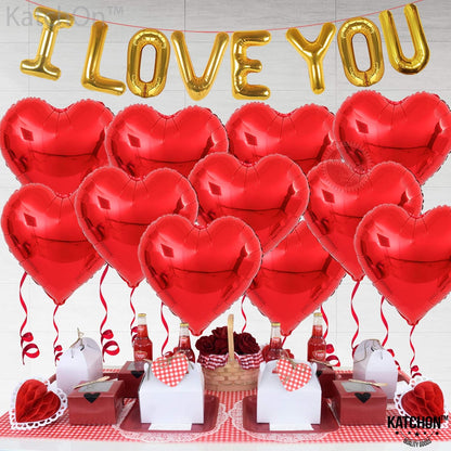 KatchOn, I Love You Balloons Set - 18 Inch, Pack of 18 | Red Heart Shaped Balloons for Anniversary Party Decorations | I Love You Decorations for Him, Heart Foil Balloon | Valentines Day Decor