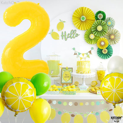 KatchOn, Giant Yellow 2 Balloon Number - 40 Inch | Two Birthday Balloons for 2nd Birthday Decorations | 2 Year Old Balloon, Party Decor | Anniversary Supplies, 2nd Bday Party Decorations