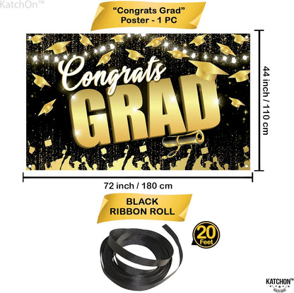 KatchOn, Congrats Grad Backdrop - XtraLarge, 72x44 Inch | Black and Gold Graduation Backdrop 2026 for 2026 Graduation Decorations | Congrats Grad Banner, 2026 Graduation Party Decorations