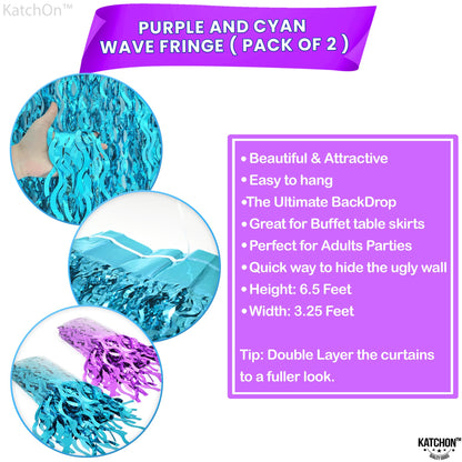 KatchOn, Large Wavy Purple and Blue Fringe Curtain - Pack of 2 | Mermaid Birthday Decorations, Beach Party Decorations | Purple and Blue Foil Fringe for Under The Sea Party Decorations