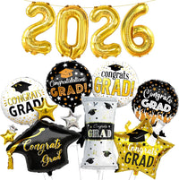 Graduation Decorations 2026 Graduation Balloons Set - Pack of 11 | Big, 28 Inch, Grad Cap Balloon | Gold 2026 Balloons, Class of 2026 Decorations | Congrats Grad Balloon | KatchOn