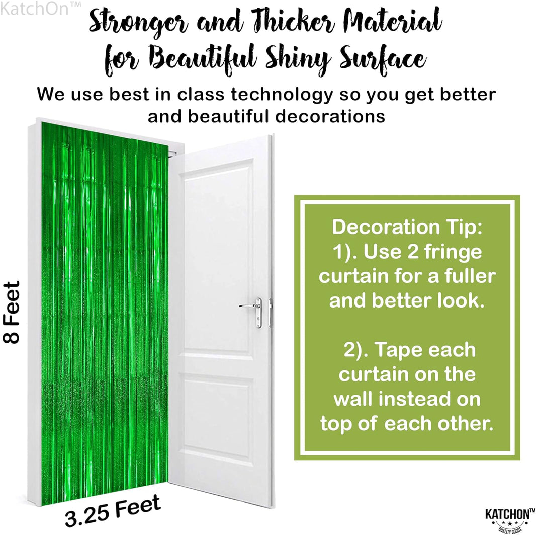 KatchOn Iridescent Green Streamer Backdrop - 6.4x8 Feet, Pack of 2 | Green Birthday Decorations | Green Backdrop, Jungle Party Decorations | Green Door Streamers for Green Streamers Party Decorations