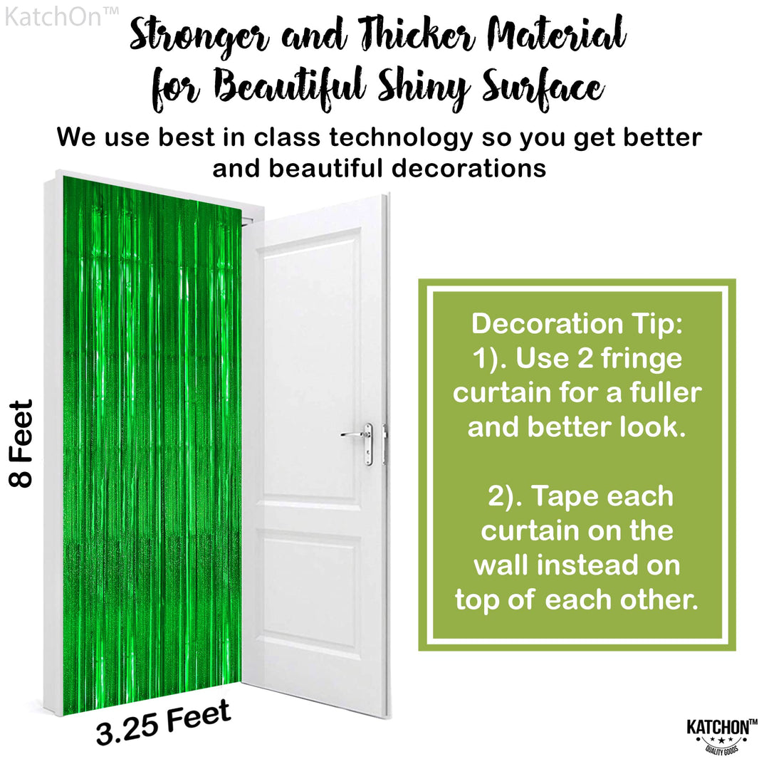 KatchOn, XtraLarge Iridescent Green Streamers Party Decorations - 3.2x8 Feet, Pack of 2 | Fringe Backdrop for Jungle or Dinosaur Birthday | Green Party Decorations | Graduation Decorations 2025