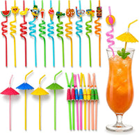 KatchOn Beach Theme Reusable Crazy Silly Straws, Pack of 24 | Summer Straws, Umbrella Straws, Pool Party Favors, Summer Beach Party Supplies, Hawaiian Birthday, Luau Party Decorations