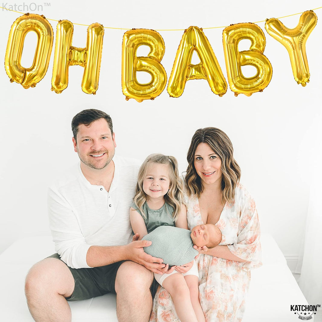 KatchOn, Gold Oh Baby Balloon - 16 Inch | Oh Baby Letter Balloons for Gender Reveal Decorations | Oh Baby Sign for Backdrop | Oh Baby Balloons for Baby Shower Decorations | Oh Baby Balloon Banner