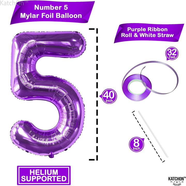 KatchOn, Giant Purple 5 Balloon Number - 40 Inch | Mylar Purple Number 5 Balloon, Mermaid 5th Birthday Decorations | Purple Five Balloon, Mermaid Birthday Decorations | 5th Birthday Balloons for Girls