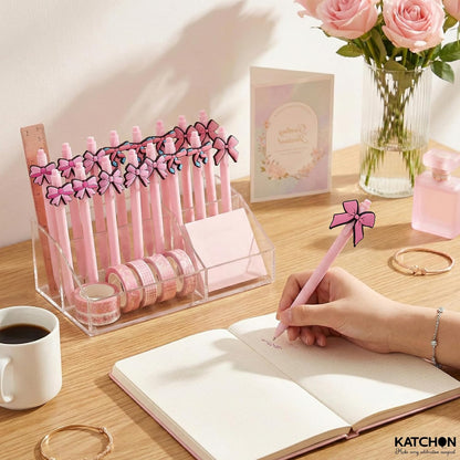 KatchOn, 24Pcs Bow Pens Coquette Pink Retractable Writing Pen Bulk Birthday Bow Party Favor for Baby Shower Bridal Shower Spring Wedding Tea Party Office School Back To School Supplies