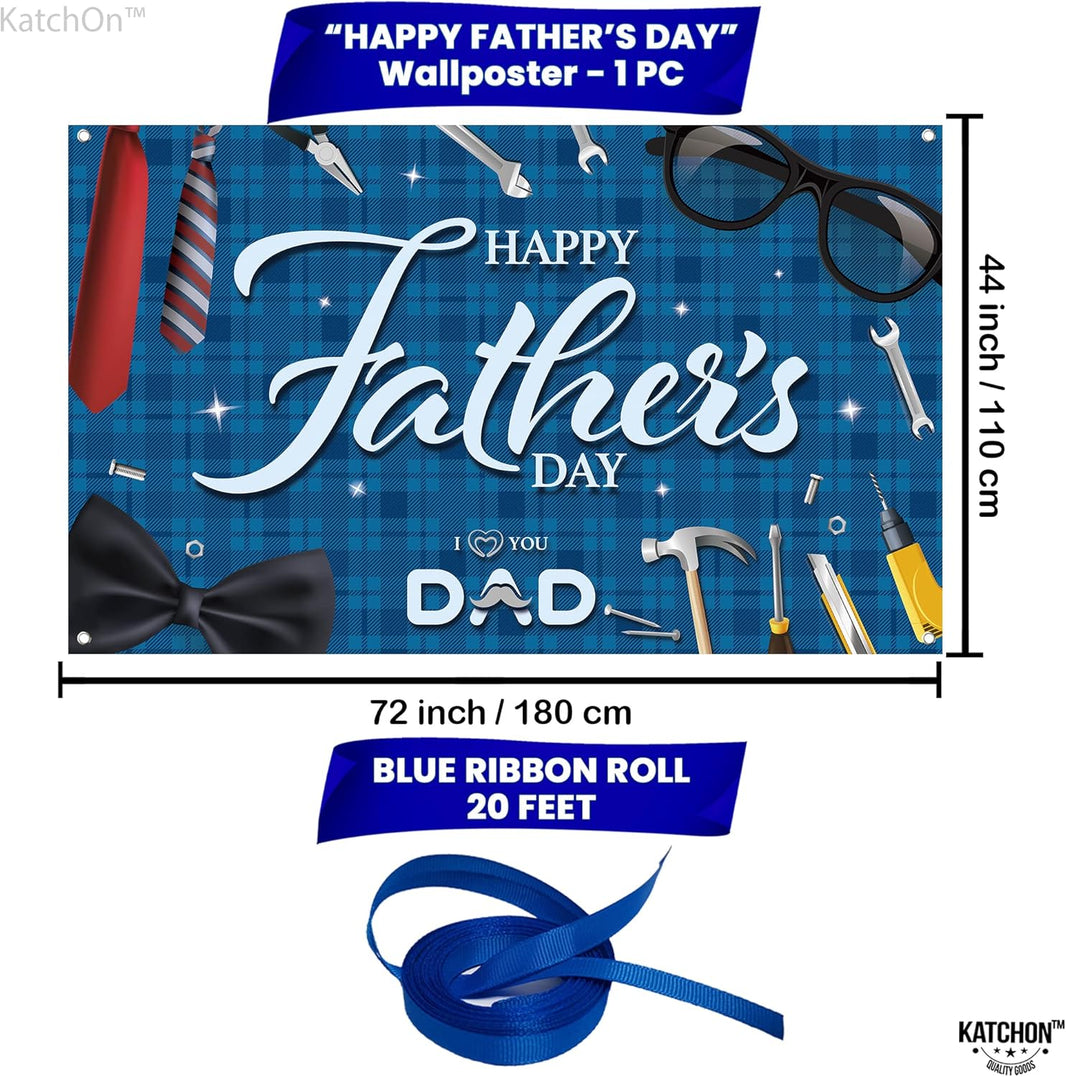 KatchOn, Blue Happy Fathers Day Banner Backdrop - XtraLarge, 72x44 Inch | Blue Happy Fathers Day Decorations for Party | Happy Father's Day Backdrop for Party | I Love You Dad Banner