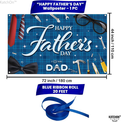 KatchOn, Blue Happy Fathers Day Banner Backdrop - XtraLarge, 72x44 Inch | Blue Happy Fathers Day Decorations for Party | Happy Father's Day Backdrop for Party | I Love You Dad Banner