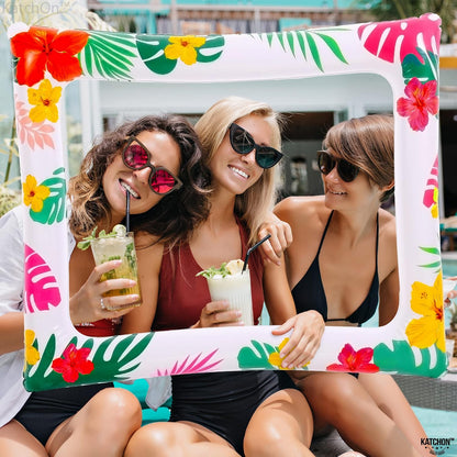 KatchOn, Luau Photo Booth Frame - 28x23 Inch | Luau Party Decorations | Inflatable Selfie Frame, Luau Decorations | Tropical Party Decoration, Pool Party Decoration, Photobooth Frame