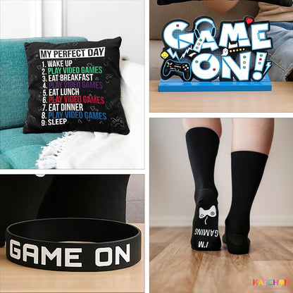 KatchOn, Gamer Gift Set - Pack of 5 | Christmas Stocking Stuffers for Teen Boys, Pillow Cover, Socks, Keychain, Bracelet & Centerpiece | Birthday, Gaming Gift for Boys, Boyfriend | Gamer Accessories