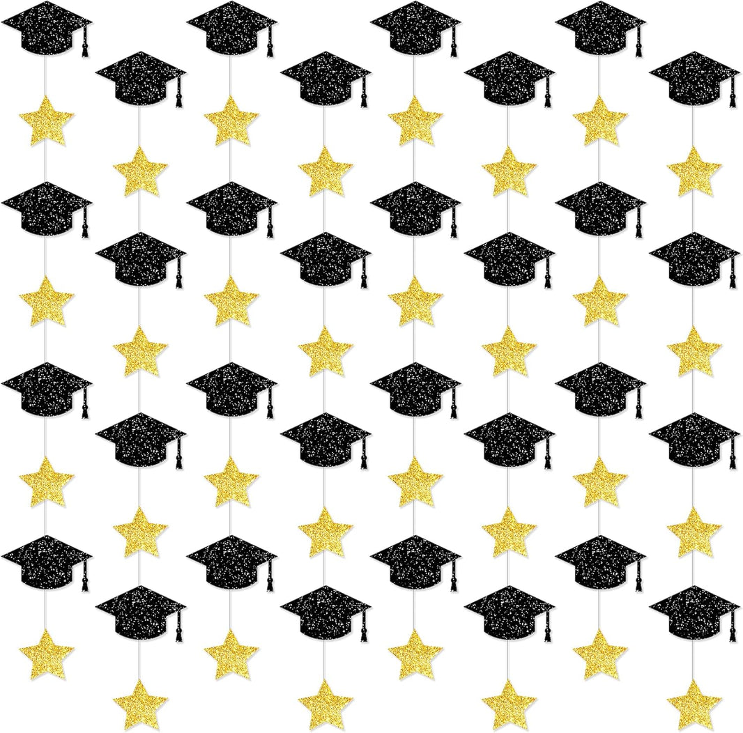 KatchOn, Glitter Graduation Cap Garland, 10 Feet - 8 String, No DIY | Black and Gold Graduation Decorations 2026 | Graduation Garland, Graduation Cap Decorations for 2026 Graduation Decorations
