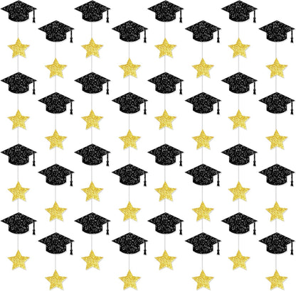 KatchOn, Glitter Graduation Cap Garland, 10 Feet - 8 String, No DIY | Black and Gold Graduation Decorations 2026 | Graduation Garland, Graduation Cap Decorations for 2026 Graduation Decorations