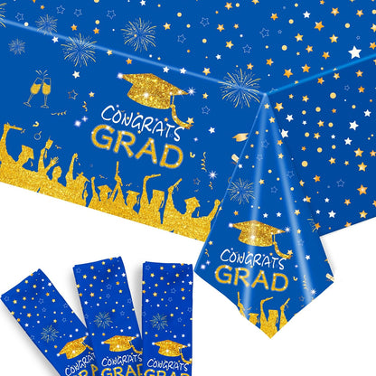 KatchOn Blue and Yellow Tablecloth - 108x54 Inch, Pack of 3 | Blue and Yellow Graduation Decorations, Congrats Grad Tablecloth for Graduation Decorations 2026 | 2026 Graduation Decoration