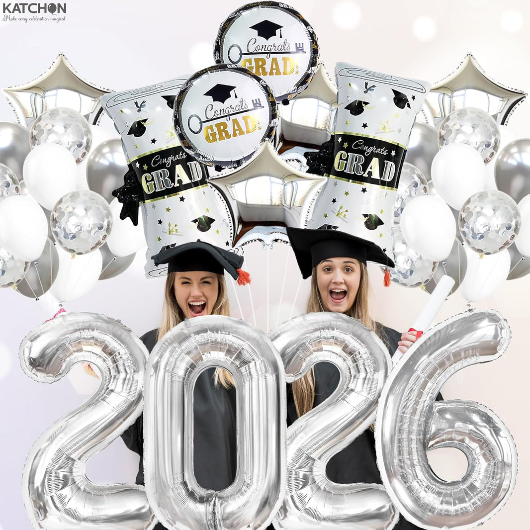 KatchOn, Silver 2026 Balloons Graduation Set - Pack of 35 | Graduation Decorations 2026, Congrats Grad Balloons 2026 Balloons, Confetti Balloons, Congrats Grad Balloons Decorations