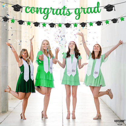 Glitter Congrats Grad Banner - 10 Feet, Pre-Strung | Green Graduation Decorations 2026 | Congratulations Banner | Congratulations Graduation Banner 2026 | Graduation Party Decorations - KatchOn