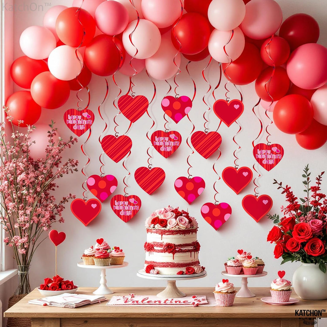 KatchOn, Red Hearts Swirls Valentines Hanging Decorations - Pack of 30, No DIY | Valentines Day Decorations Indoor, Hanging Hearts Decorations | Hanging Valentines Day Decorations | Valentines Décor