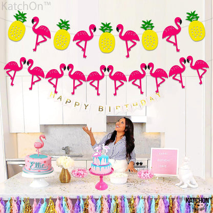 KatchOn Felt Pineapple Flamingo Garland 10 Feet, Pre-Strung | Banner for Flamingo Party Decorations, Pineapple Decor for Luau Party Decorations, Summer Decorations