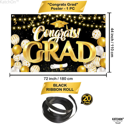 KatchOn, XtraLarge Congrats Grad Banner - 72x44 Inch, Graduation Banner | Congratulations Backdrop | Black and Gold Backdrop | Graduation Decorations 2026