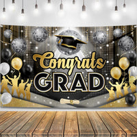KatchOn, XtraLarge Congrats Grad Banner - 72x44 Inch | Graduation Backdrop Class of 2026 for Black and Gold Graduation Decorations 2026 | Disco Grad Banner