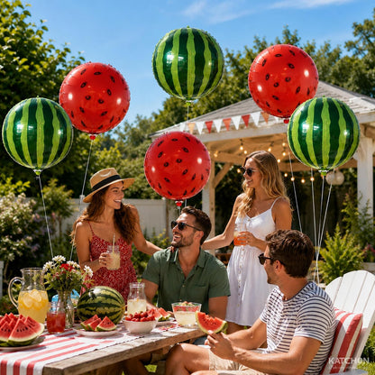 KatchOn Watermelon Balloons for Watermelon Decorations 22 Inch, Pack of 6 | 360 Degree 4D Watermelon Balloon for Watermelon Party Supplies, One In A Melon Party Decorations, Summerween Party