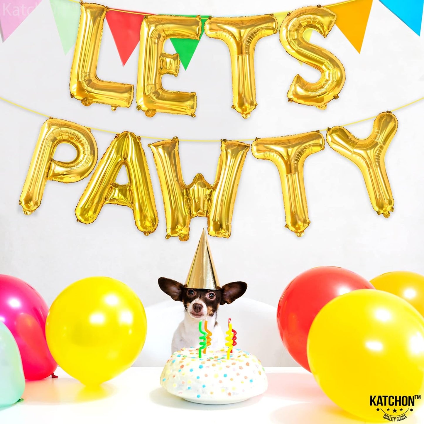 KatchOn, Lets Pawty Balloons Gold - 16 Inch | Lets Pawty Banner, Pawty Birthday Decorations | Dog Birthday Balloons, Lets Pawty Birthday Decorations | Dog Birthday Banner, Dog Birthday Party Supplies