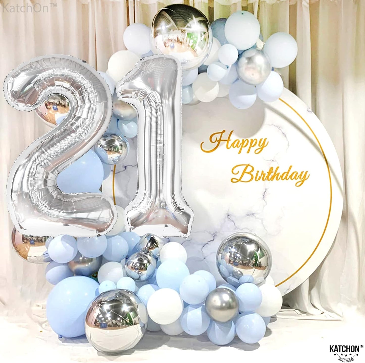 KatchOn, Silver 21 Balloon Number - 40 Inch | Silver 21 Balloon, 21st Birthday Decorations Silver | 21 Birthday Balloons for 21st Birthday Decorations for Her | Silver 21st Birthday Decorations